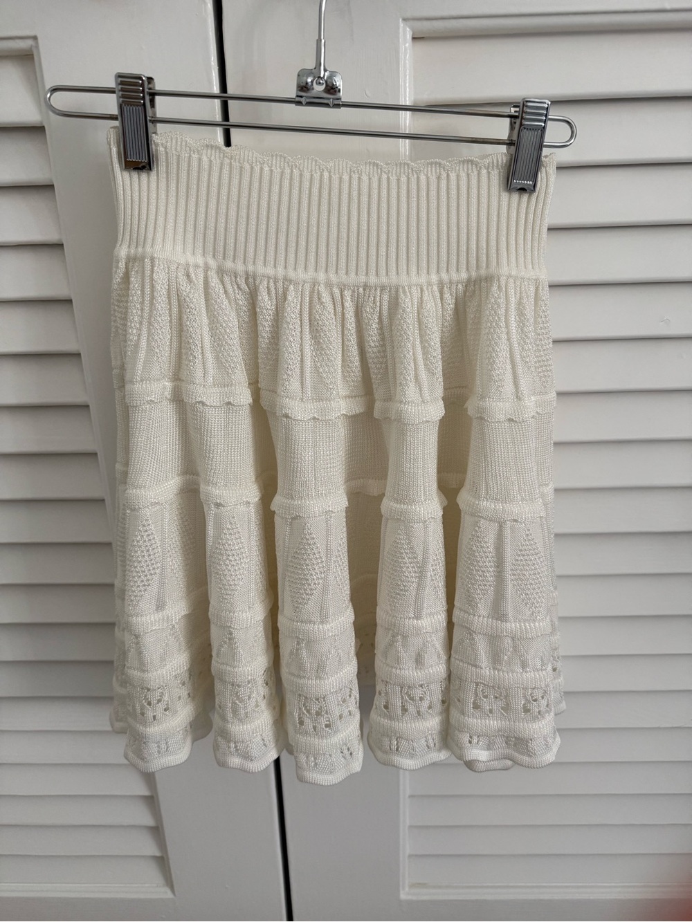 LoveShackFancy Cream Knit Tiered Skirt